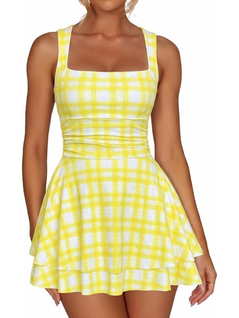 Chic Women's Square Neck Ruffle Hem Mini Dress for Parties & Events